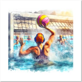 Artistic illustration of women playing water polo Posters and Art